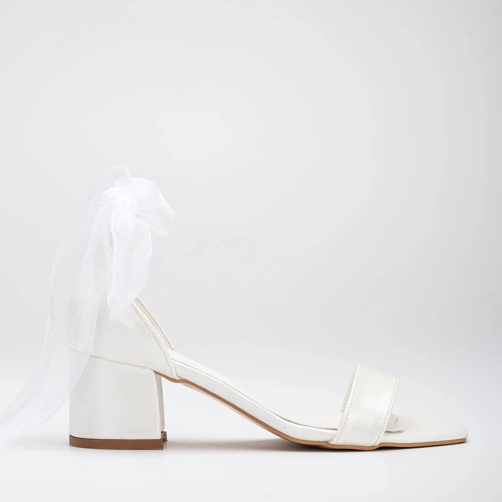 Ariadne Vegan Leather Ribbon Wedding Heels | Ivory