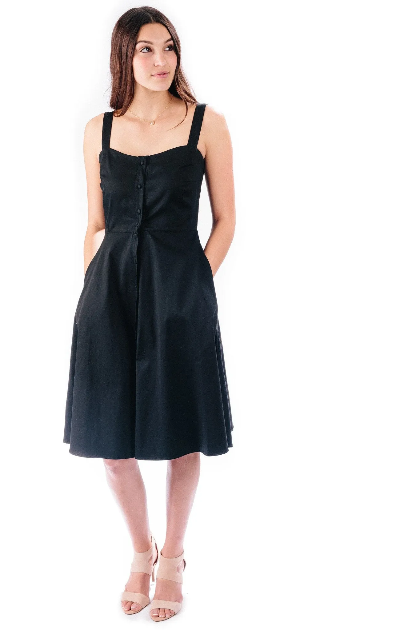 button-down midi dress in ebony - sample