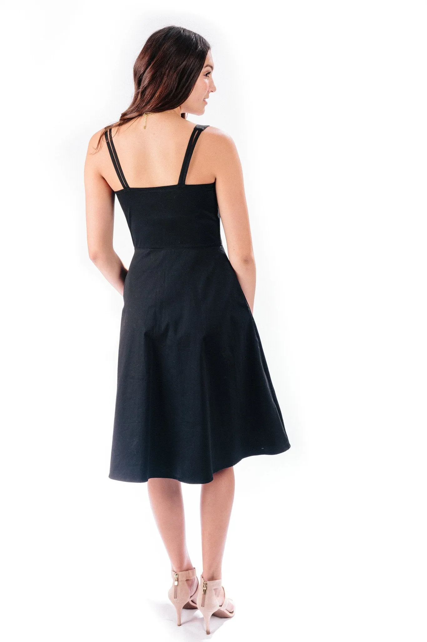 button-down midi dress in ebony - sample