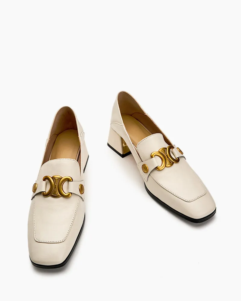 (Clean Up) Soft Chunky Heel Metal Buckle Loafers