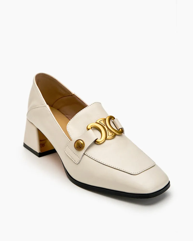 (Clean Up) Soft Chunky Heel Metal Buckle Loafers