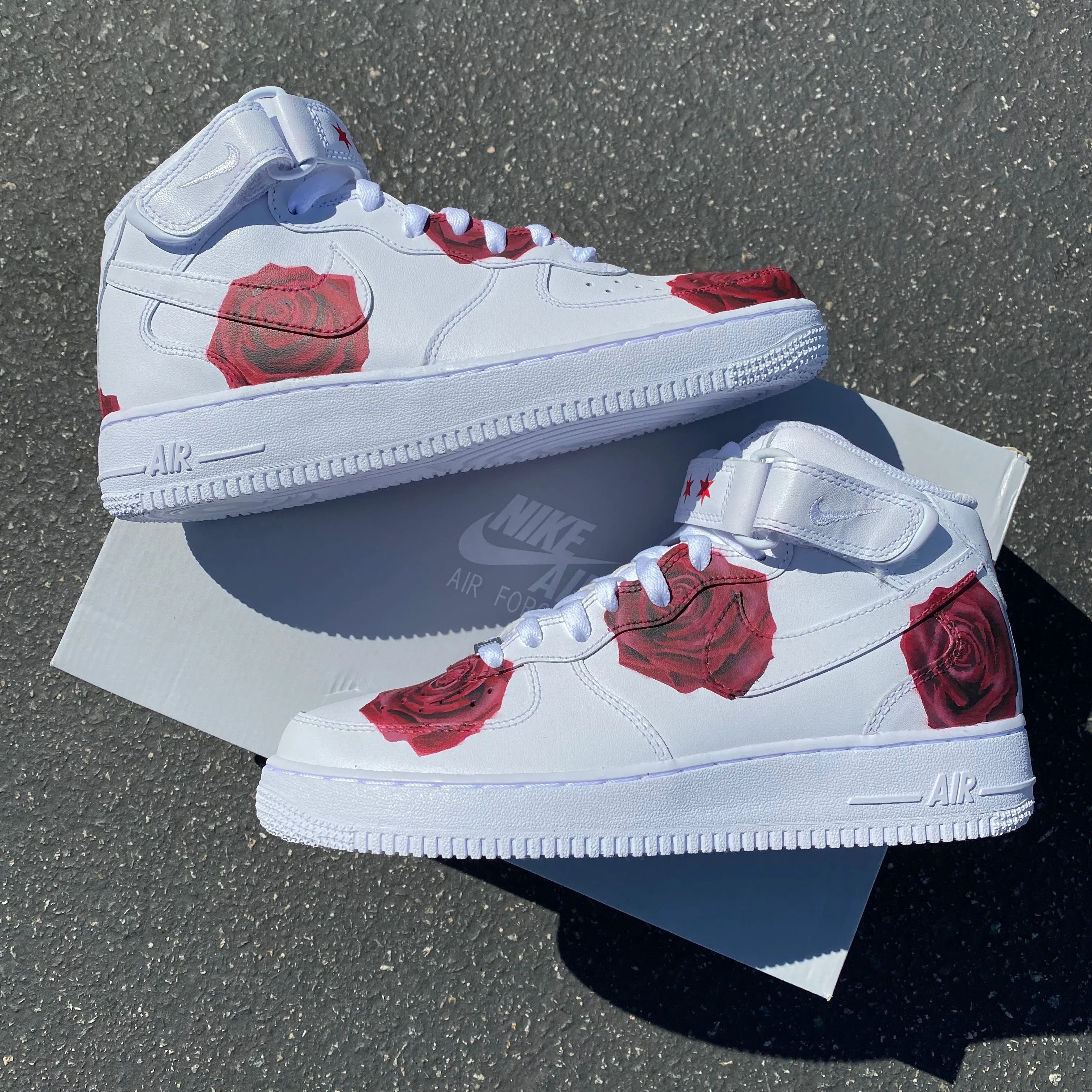 Custom Hand Painted Red Rose Nike Air Force 1 Mid