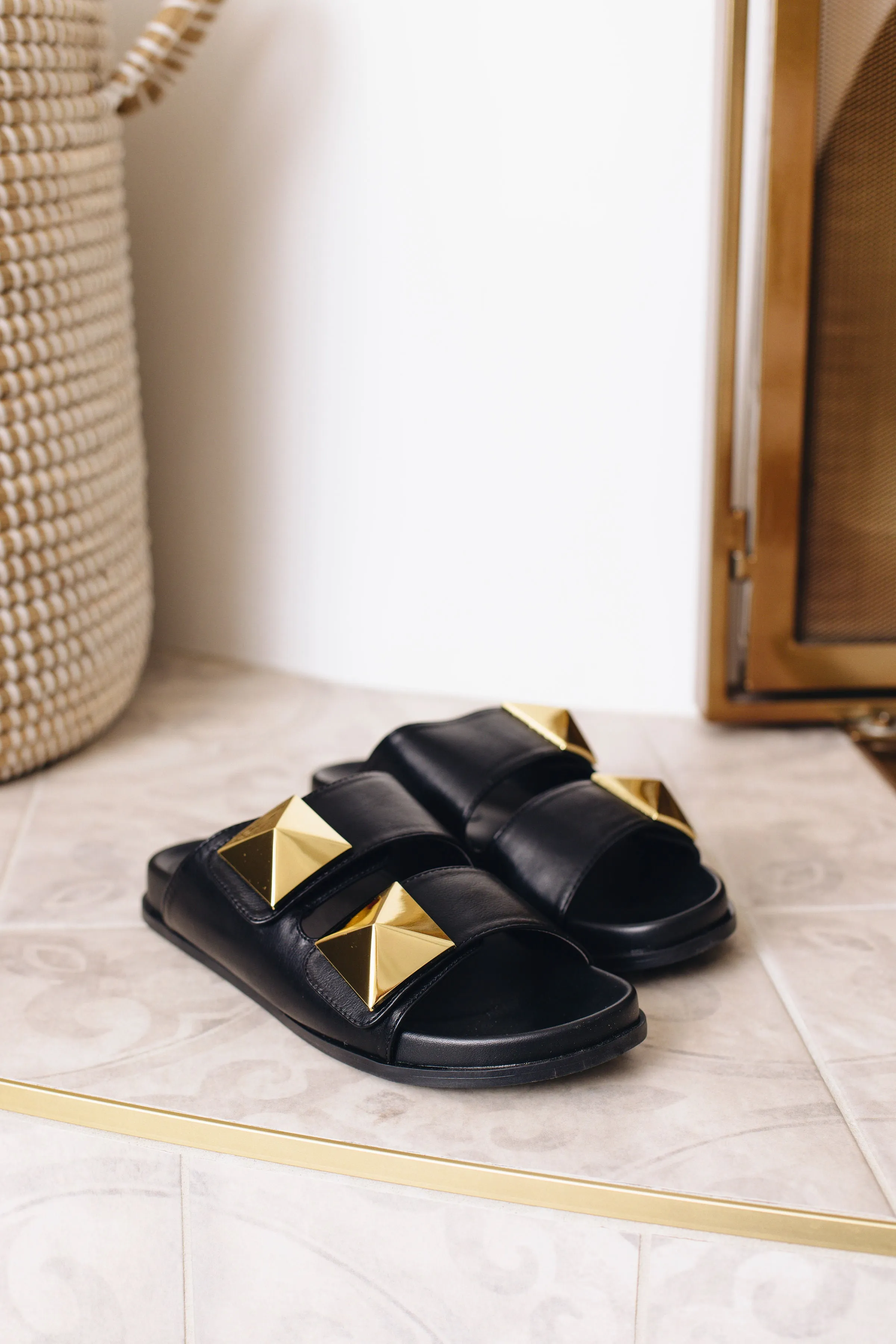 Exe - Double Strap Sandal With Gold Detail