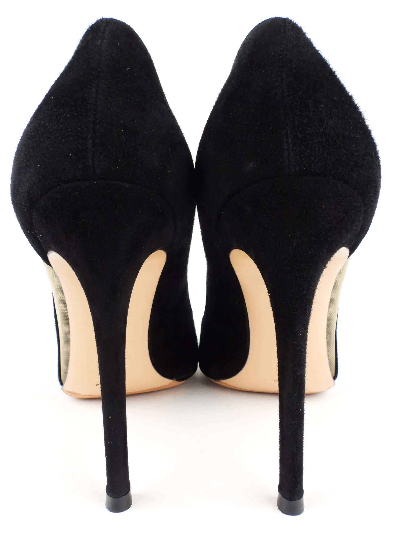 Gianvito Rossi Black Suede and Nude Mesh Stiletto Heel Pumps - 41