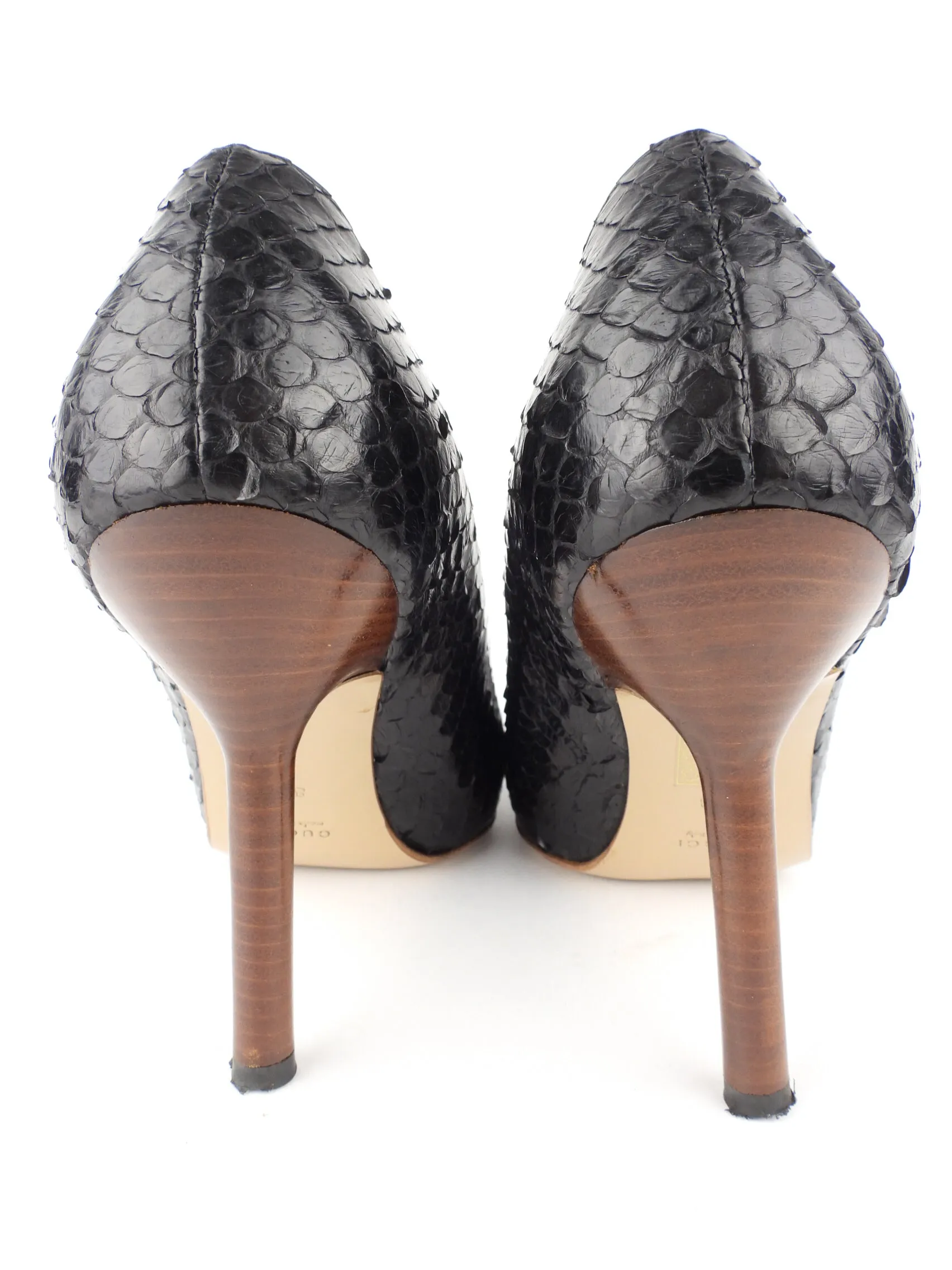 Gucci Black Python Exotic Leather Carved Wood Stiletto Heel Pumps - 8