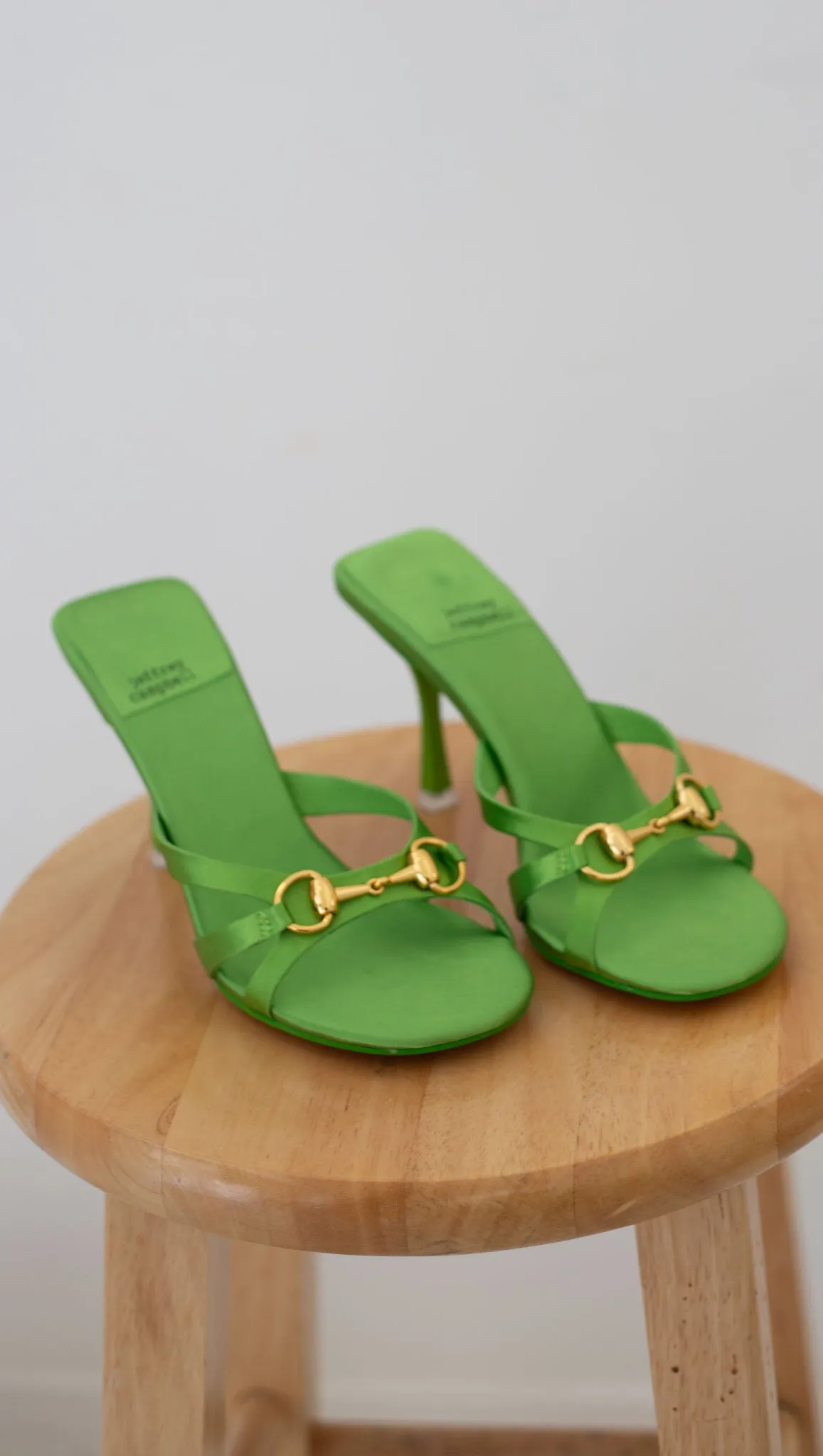 Hinged Mules - Green Satin Gold