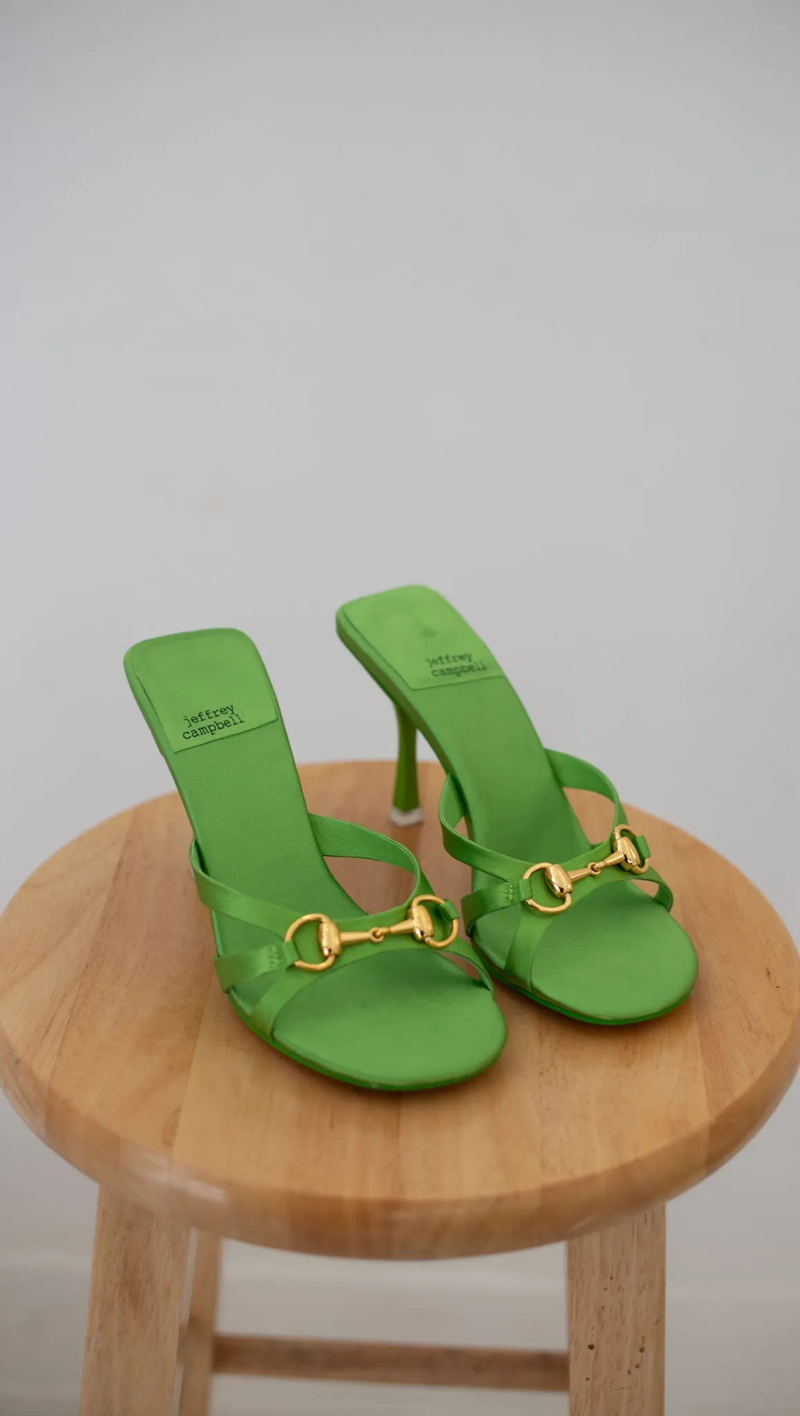 Hinged Mules - Green Satin Gold