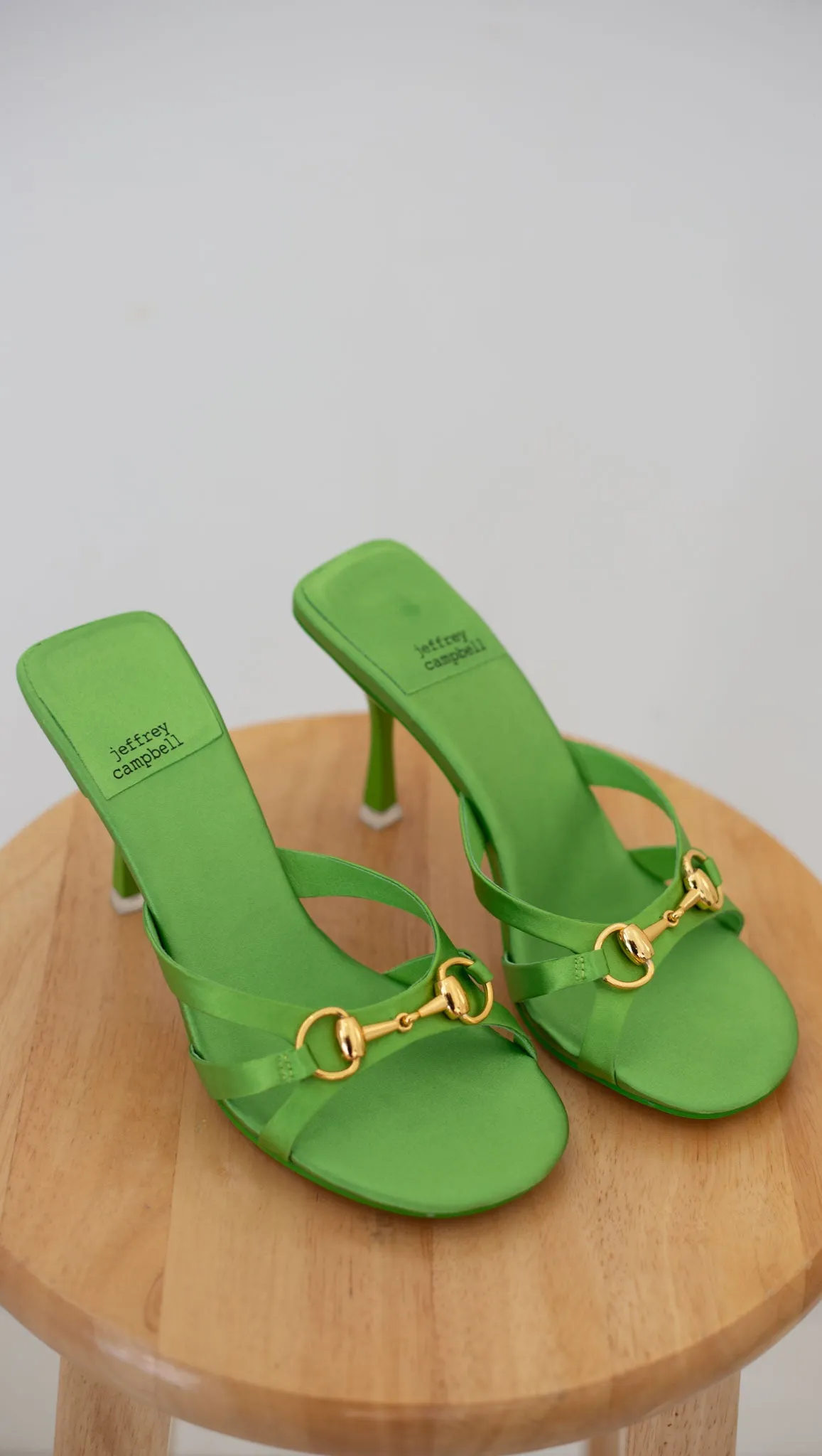 Hinged Mules - Green Satin Gold