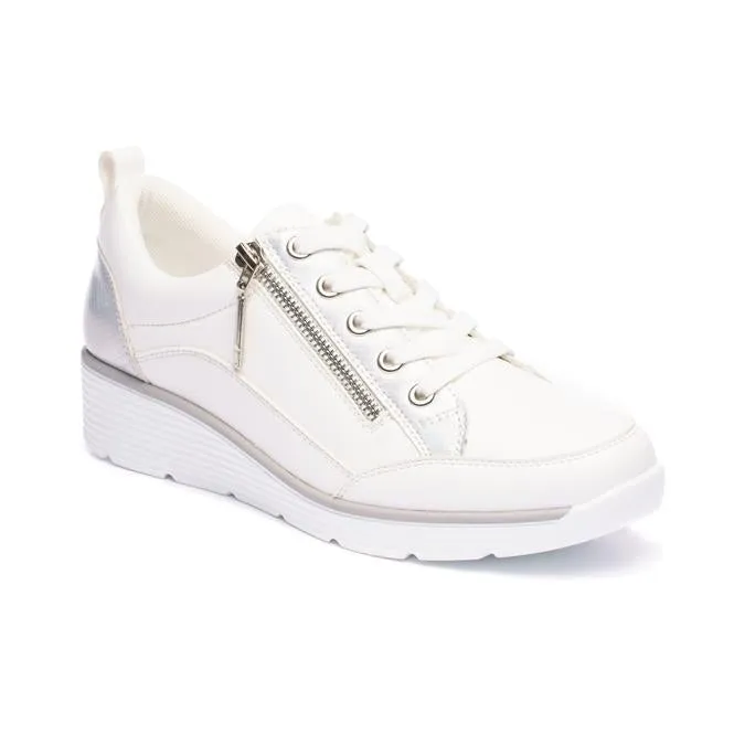 Ladies Lunar Shoes Kiley Trainer White Wedge Heel Laced Zip sale