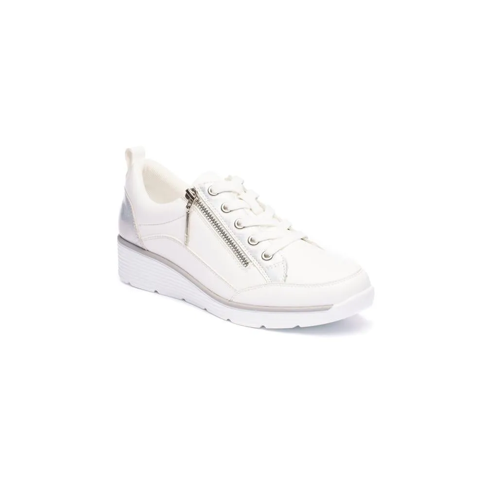 Ladies Lunar Shoes Kiley Trainer White Wedge Heel Laced Zip sale