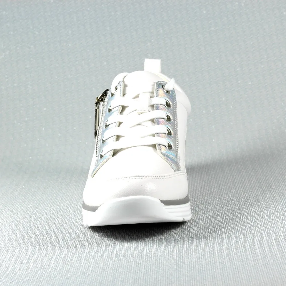 Ladies Lunar Shoes Kiley Trainer White Wedge Heel Laced Zip sale