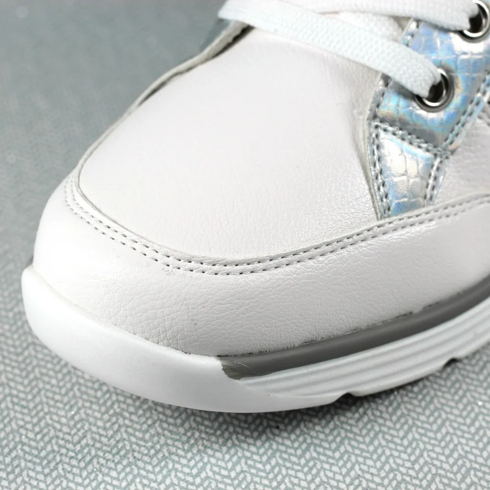 Ladies Lunar Shoes Kiley Trainer White Wedge Heel Laced Zip sale