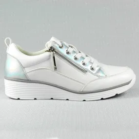 Ladies Lunar Shoes Kiley Trainer White Wedge Heel Laced Zip sale