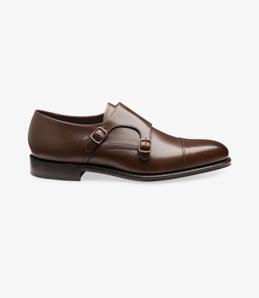 LOAKE Cannon Calf Double Buckle Monk Shoe - Dark Brown