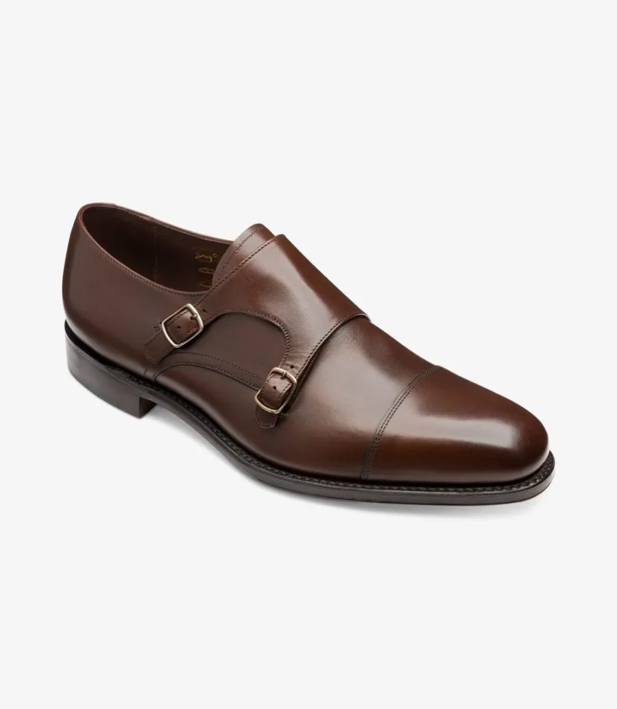 LOAKE Cannon Calf Double Buckle Monk Shoe - Dark Brown