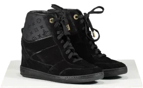 Louis Vuitton Black Suede Monogram Logo Millenium Wedge Sneakers Trainers UK 5 EU 38 👠