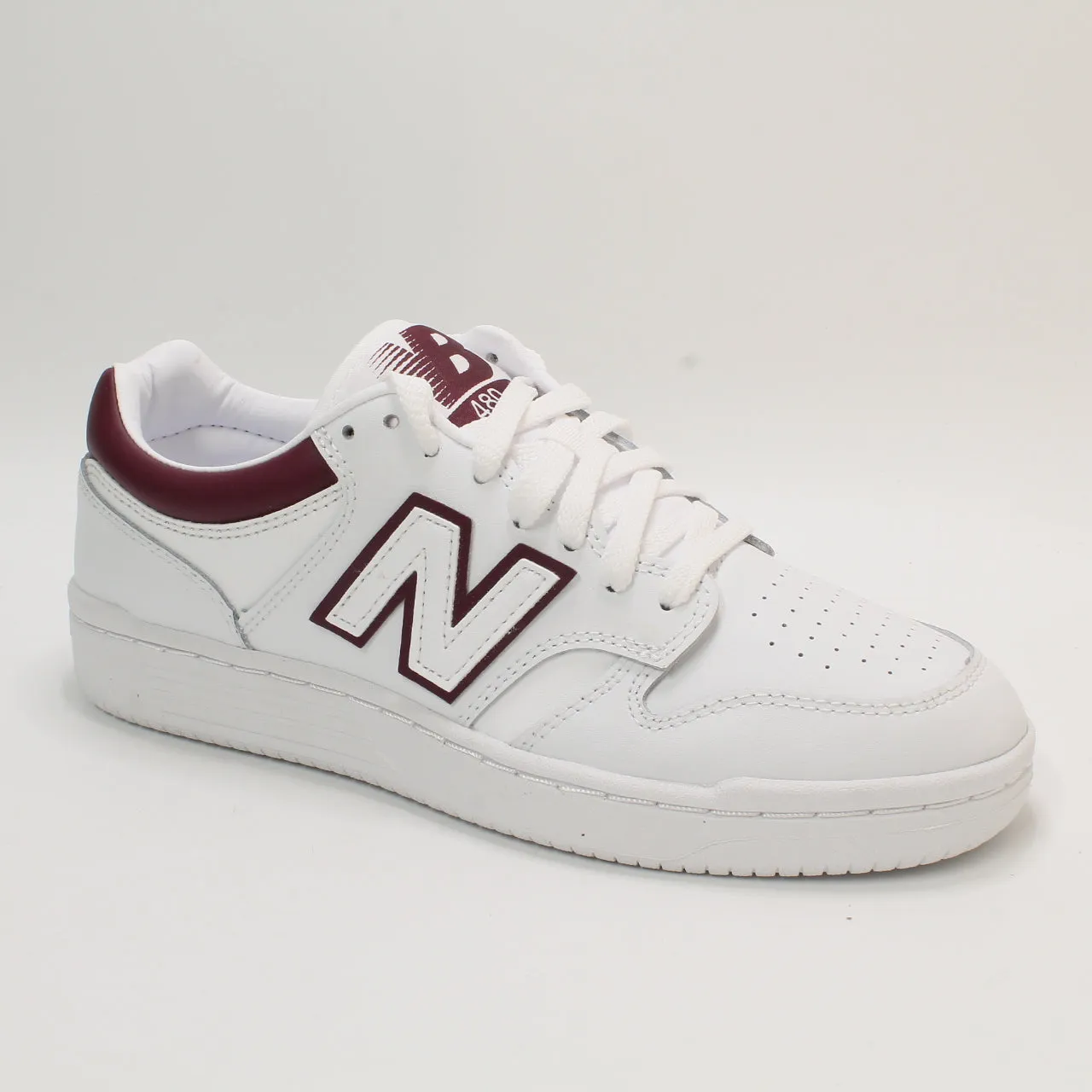 Mens New Balance BB480 White Burgundy Trainers