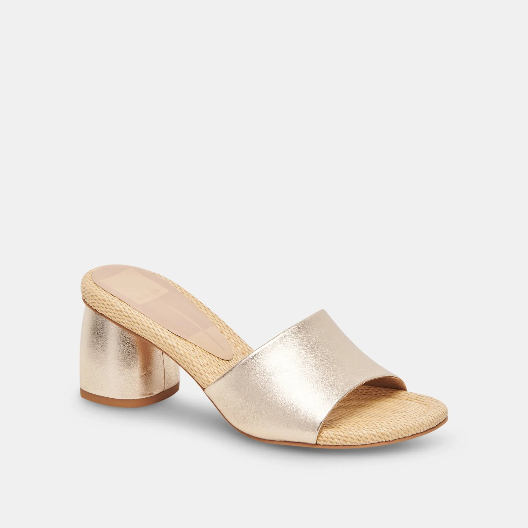 MINNY RAFFIA HEELS ROSE GOLD LEATHER