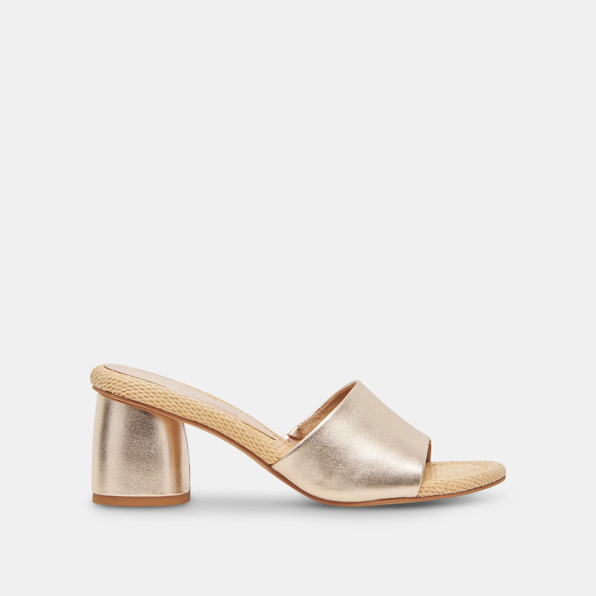 MINNY RAFFIA HEELS ROSE GOLD LEATHER