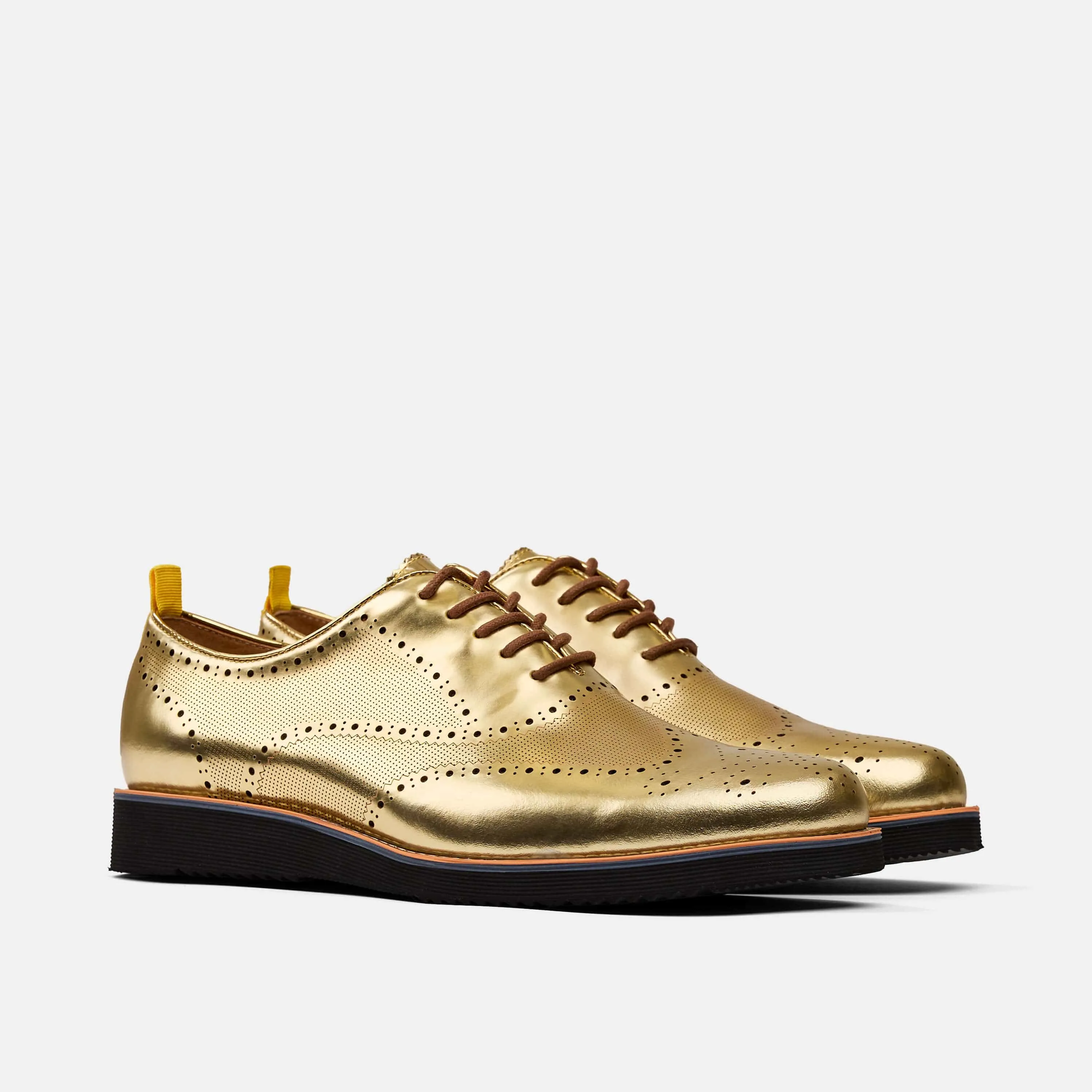 Oscar Gold Patent Leather Wholecut Brogue Sneakers