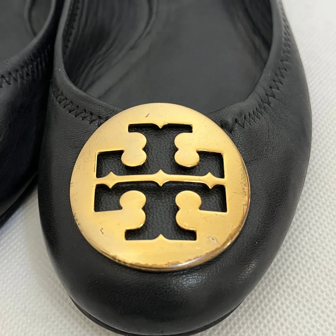 Tory Burch Black Leather 'REVA' Logo Ballet Flats | Pre Loved |