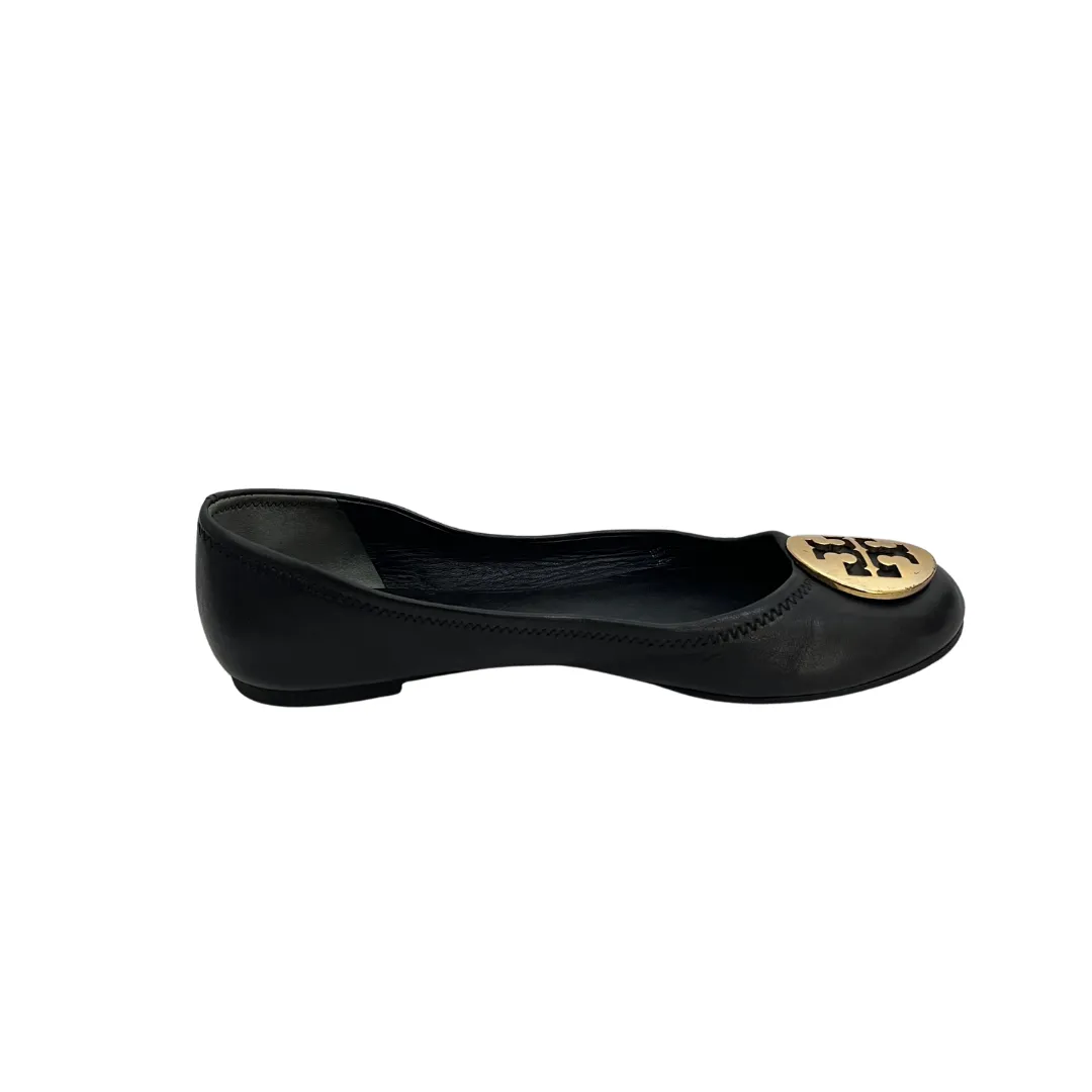 Tory Burch Black Leather 'REVA' Logo Ballet Flats | Pre Loved |