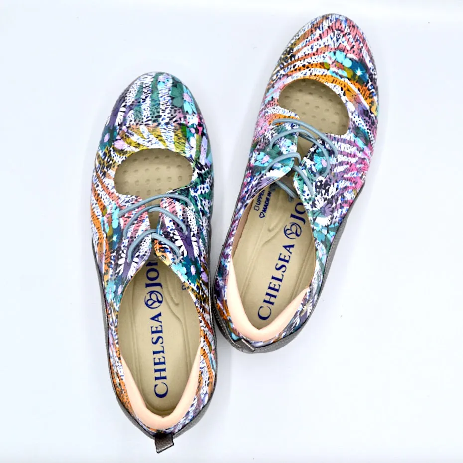 VIBE SLIP-ON FLAT - ABSTRACT PRINT & SILVER LEATHER