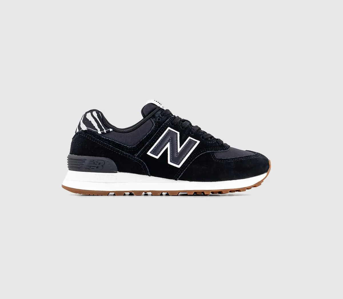 Womens New Balance 574 Black White Zebra Gum Trainers